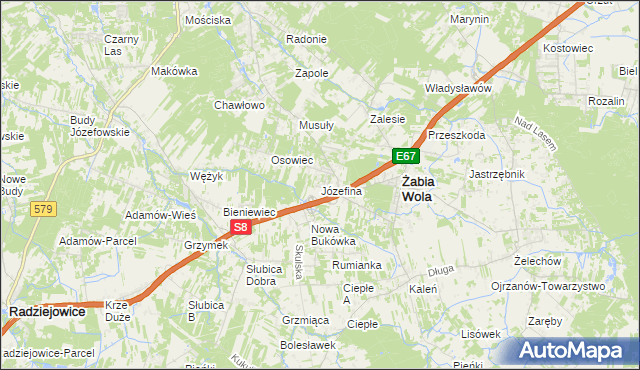 mapa Józefina gmina Żabia Wola, Józefina gmina Żabia Wola na mapie Targeo