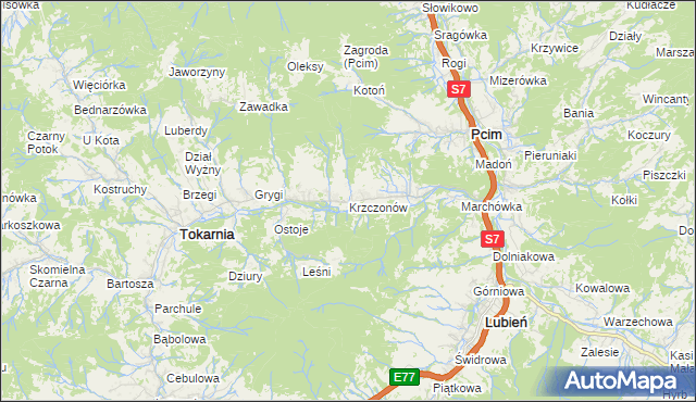 mapa Krzczonów gmina Tokarnia, Krzczonów gmina Tokarnia na mapie Targeo