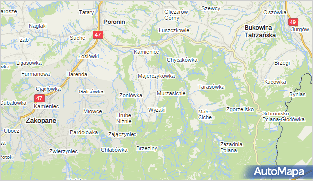 mapa Murzasichle, Murzasichle na mapie Targeo