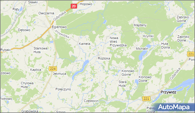 mapa Roztoka gmina Przywidz, Roztoka gmina Przywidz na mapie Targeo