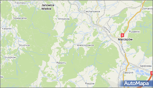 mapa Wieściszowice, Wieściszowice na mapie Targeo