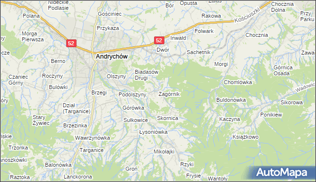 mapa Zagórnik gmina Andrychów, Zagórnik gmina Andrychów na mapie Targeo