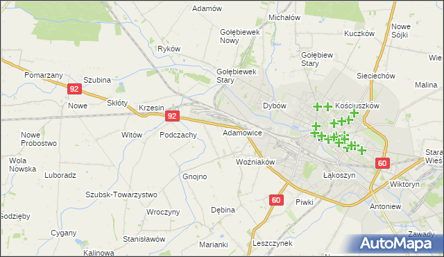 mapa Adamowice gmina Kutno, Adamowice gmina Kutno na mapie Targeo