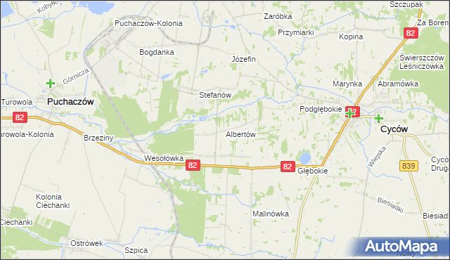 mapa Albertów gmina Puchaczów, Albertów gmina Puchaczów na mapie Targeo