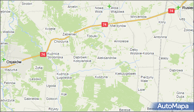 mapa Aleksandrów gmina Rusiec, Aleksandrów gmina Rusiec na mapie Targeo