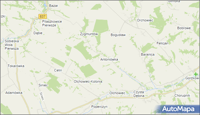mapa Antoniówka gmina Gorzków, Antoniówka gmina Gorzków na mapie Targeo