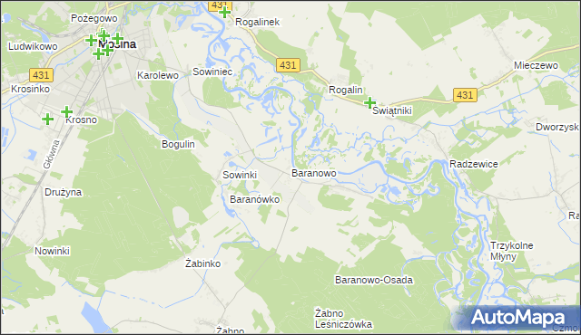 mapa Baranowo gmina Mosina, Baranowo gmina Mosina na mapie Targeo