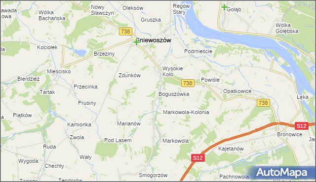 mapa Boguszówka gmina Gniewoszów, Boguszówka gmina Gniewoszów na mapie Targeo