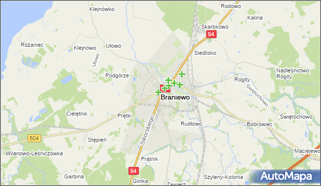 mapa Braniewo, Braniewo na mapie Targeo