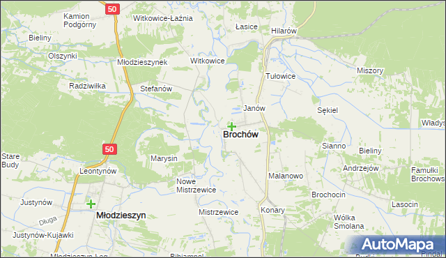 mapa Brochów powiat sochaczewski, Brochów powiat sochaczewski na mapie Targeo