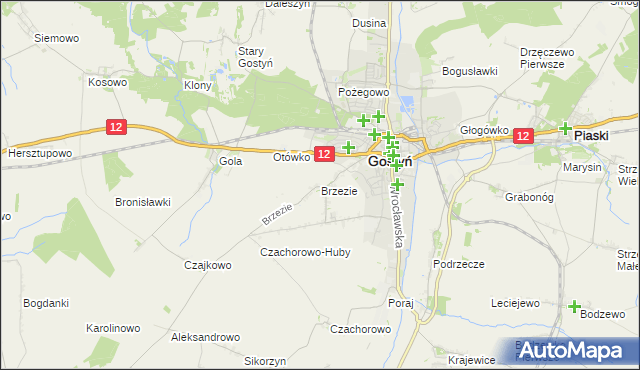 mapa Brzezie gmina Gostyń, Brzezie gmina Gostyń na mapie Targeo