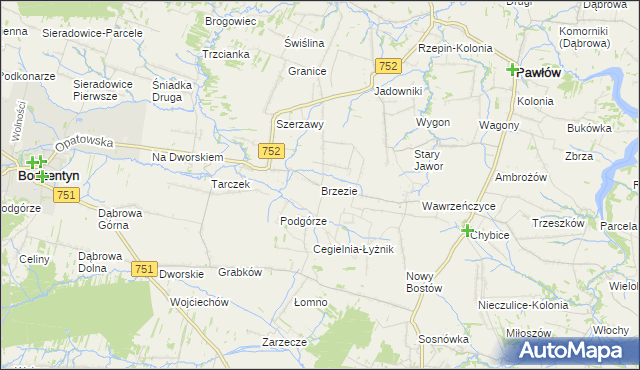 mapa Brzezie gmina Pawłów, Brzezie gmina Pawłów na mapie Targeo