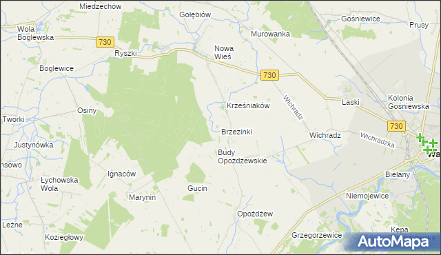 mapa Brzezinki gmina Warka, Brzezinki gmina Warka na mapie Targeo