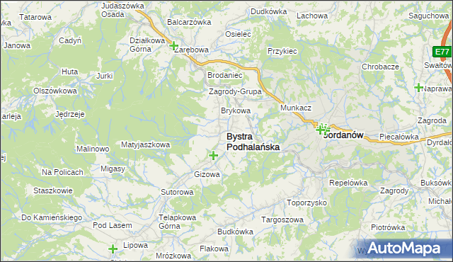 mapa Bystra Podhalańska, Bystra Podhalańska na mapie Targeo