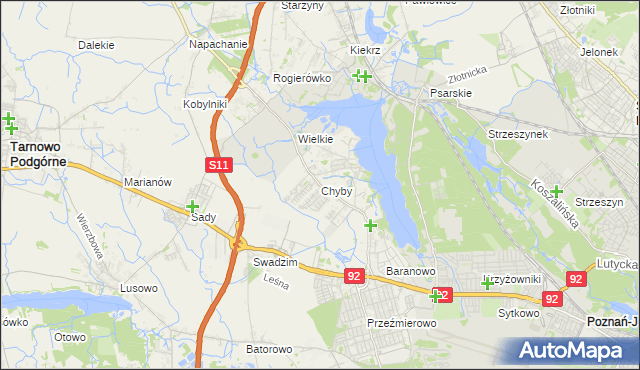 mapa Chyby gmina Tarnowo Podgórne, Chyby gmina Tarnowo Podgórne na mapie Targeo
