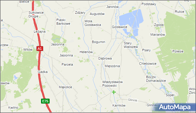 mapa Dąbrowa gmina Głowno, Dąbrowa gmina Głowno na mapie Targeo