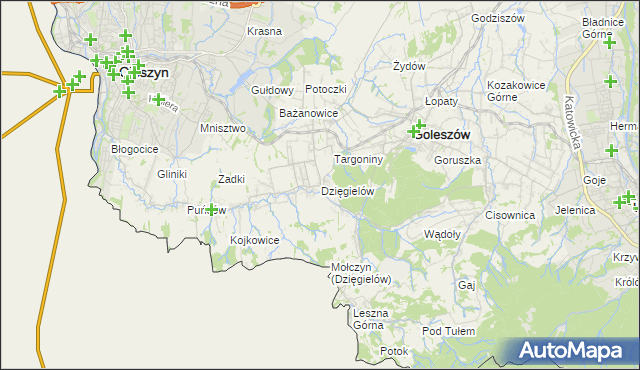 mapa Dzięgielów, Dzięgielów na mapie Targeo