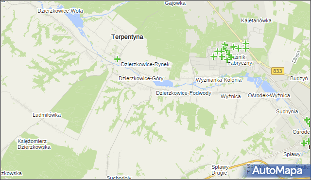 mapa Dzierzkowice-Podwody, Dzierzkowice-Podwody na mapie Targeo