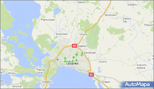 mapa Gajewo gmina Giżycko, Gajewo gmina Giżycko na mapie Targeo