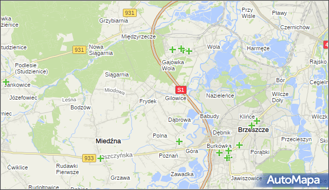 mapa Gilowice gmina Miedźna, Gilowice gmina Miedźna na mapie Targeo