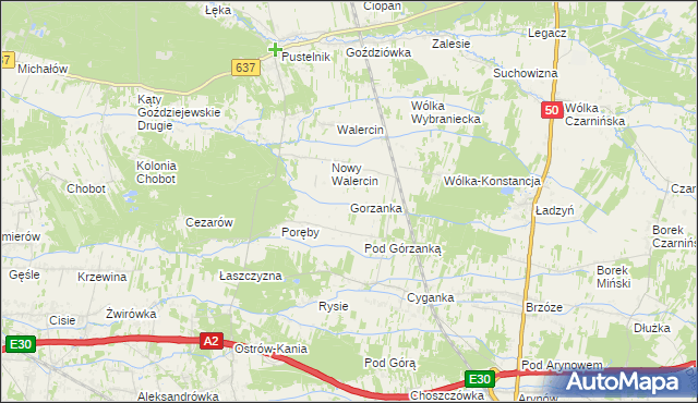 mapa Gorzanka, Gorzanka na mapie Targeo