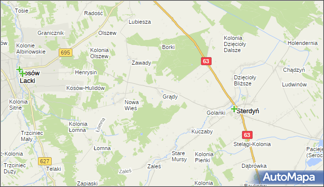 mapa Grądy gmina Sterdyń, Grądy gmina Sterdyń na mapie Targeo