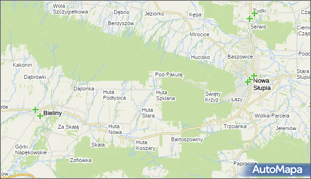 mapa Huta Szklana gmina Bieliny, Huta Szklana gmina Bieliny na mapie Targeo