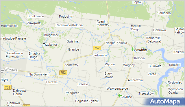 mapa Jadowniki gmina Pawłów, Jadowniki gmina Pawłów na mapie Targeo