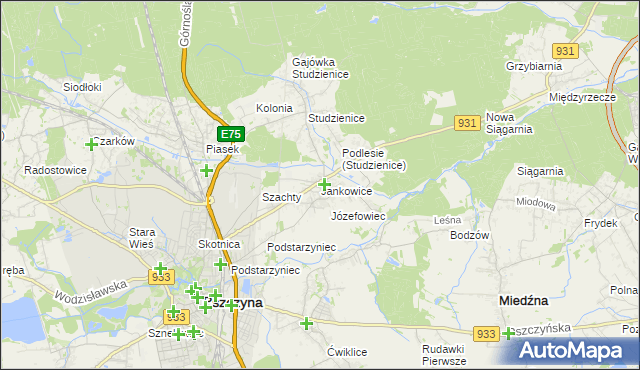 mapa Jankowice gmina Pszczyna, Jankowice gmina Pszczyna na mapie Targeo