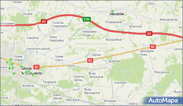 mapa Janów gmina Mińsk Mazowiecki, Janów gmina Mińsk Mazowiecki na mapie Targeo