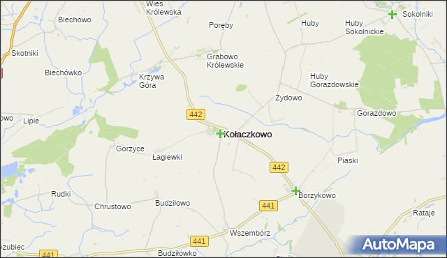 mapa Kołaczkowo powiat wrzesiński, Kołaczkowo powiat wrzesiński na mapie Targeo