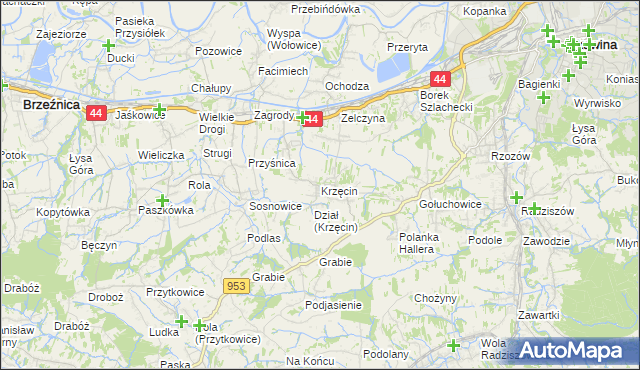 mapa Krzęcin gmina Skawina, Krzęcin gmina Skawina na mapie Targeo