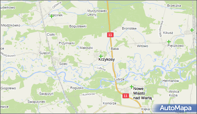 mapa Krzykosy powiat średzki, Krzykosy powiat średzki na mapie Targeo