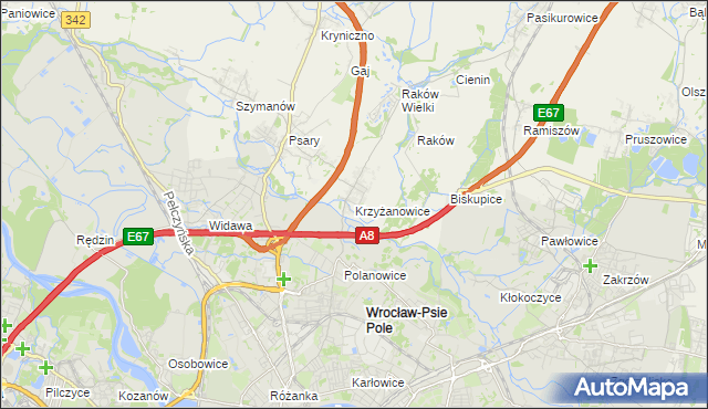 mapa Krzyżanowice gmina Wisznia Mała, Krzyżanowice gmina Wisznia Mała na mapie Targeo