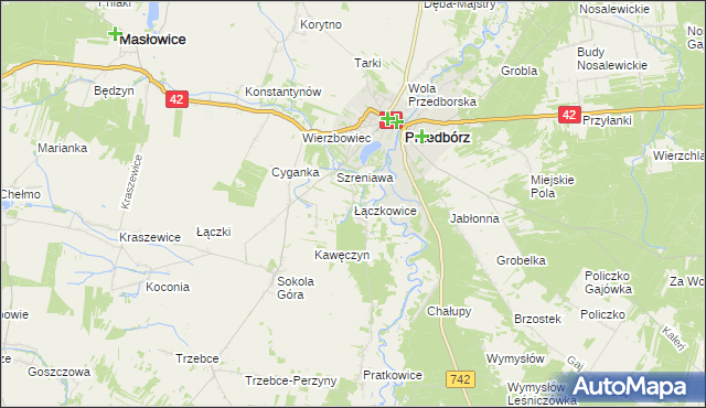 mapa Łączkowice gmina Masłowice, Łączkowice gmina Masłowice na mapie Targeo