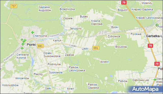 mapa Laski gmina Pionki, Laski gmina Pionki na mapie Targeo