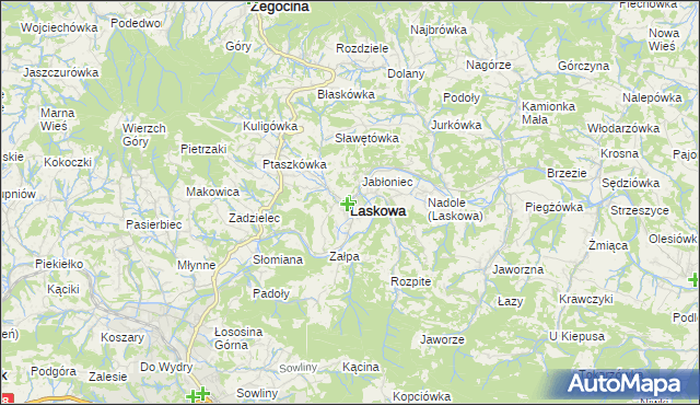 mapa Laskowa powiat limanowski, Laskowa powiat limanowski na mapie Targeo