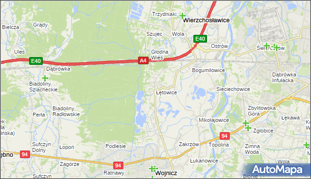 mapa Łętowice gmina Wierzchosławice, Łętowice gmina Wierzchosławice na mapie Targeo