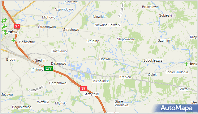 mapa Lisewo gmina Płońsk, Lisewo gmina Płońsk na mapie Targeo