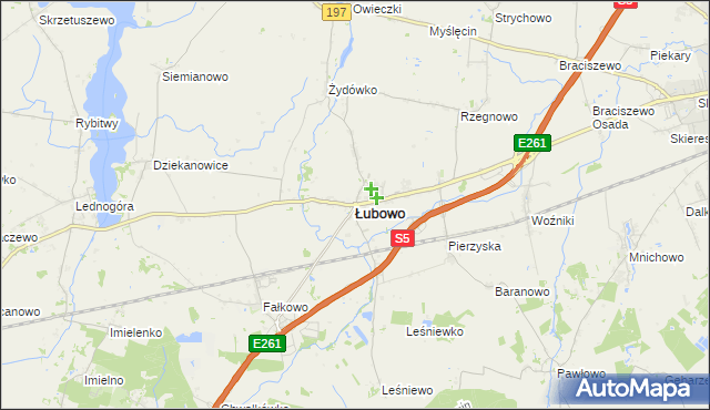 mapa Łubowo powiat gnieźnieński, Łubowo powiat gnieźnieński na mapie Targeo