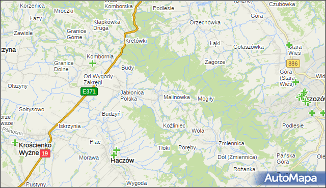 mapa Malinówka gmina Haczów, Malinówka gmina Haczów na mapie Targeo