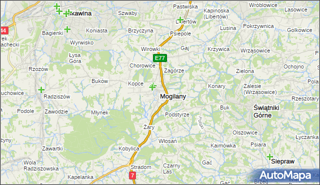 mapa Mogilany, Mogilany na mapie Targeo