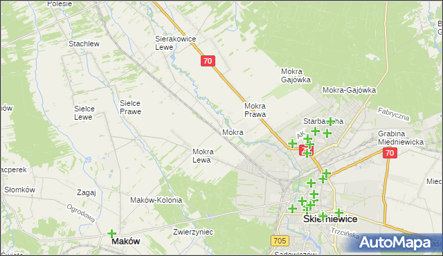 mapa Mokra gmina Skierniewice, Mokra gmina Skierniewice na mapie Targeo