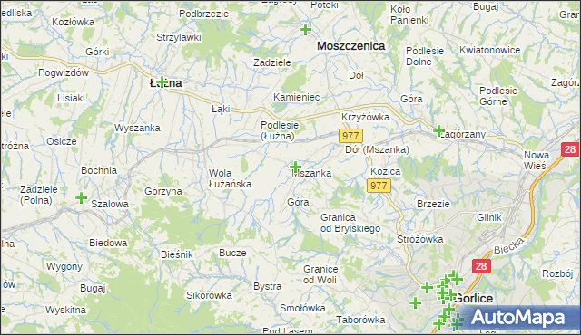 mapa Mszanka gmina Łużna, Mszanka gmina Łużna na mapie Targeo