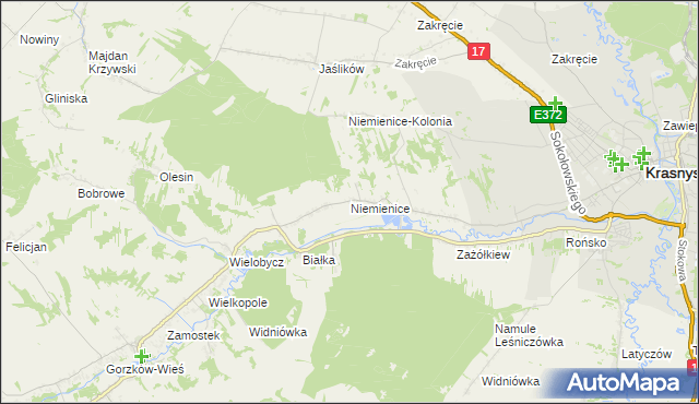 mapa Niemienice gmina Krasnystaw, Niemienice gmina Krasnystaw na mapie Targeo