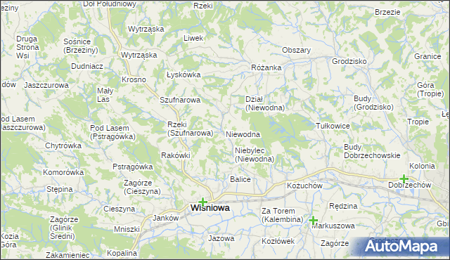 mapa Niewodna, Niewodna na mapie Targeo