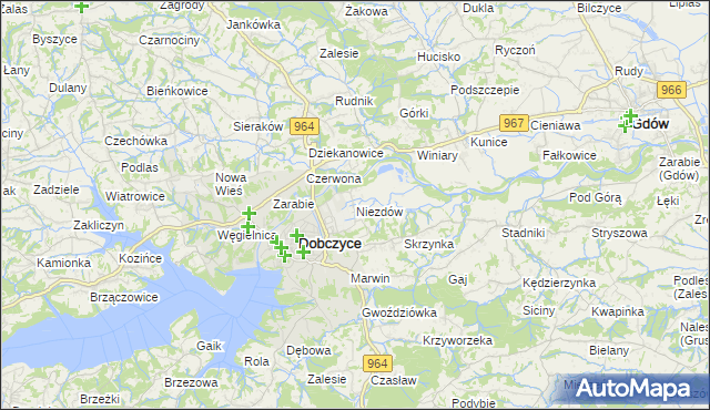 mapa Niezdów gmina Dobczyce, Niezdów gmina Dobczyce na mapie Targeo