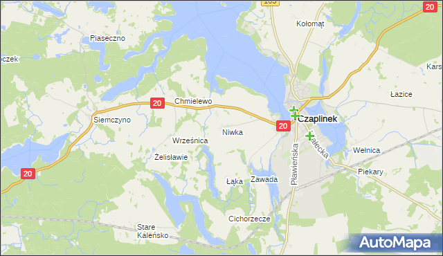 mapa Niwka gmina Czaplinek, Niwka gmina Czaplinek na mapie Targeo