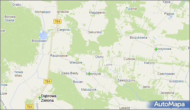 mapa Osiny gmina Dąbrowa Zielona, Osiny gmina Dąbrowa Zielona na mapie Targeo