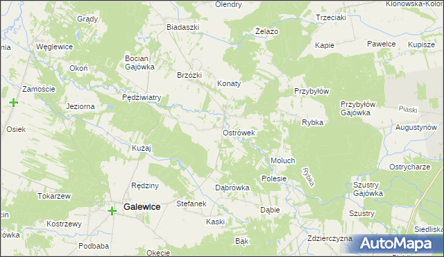 mapa Ostrówek gmina Galewice, Ostrówek gmina Galewice na mapie Targeo